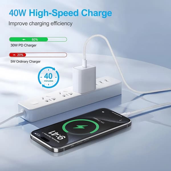 Hurtig USB-C oplader til iPhone 17 35W (1M - USB-C)