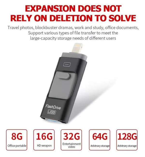 128 GB USB 3.0 Flashdrev til Android og iPhone Gold