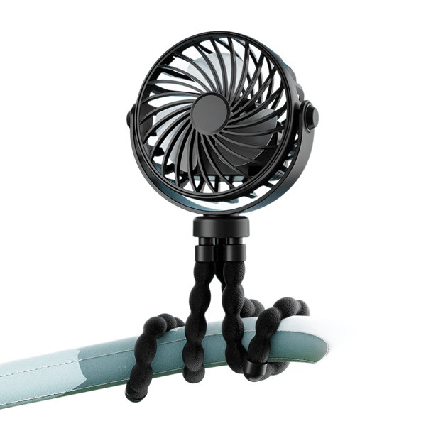 Bærbar 500mAh ventilator til barnevogn, 360° klips, 3 hastigheder Black