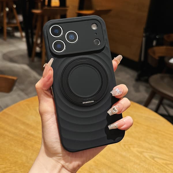 Deksel til iPhone 18 Pro Max – Mykt deksel med bølgete design, magnetisk ringstativ Black