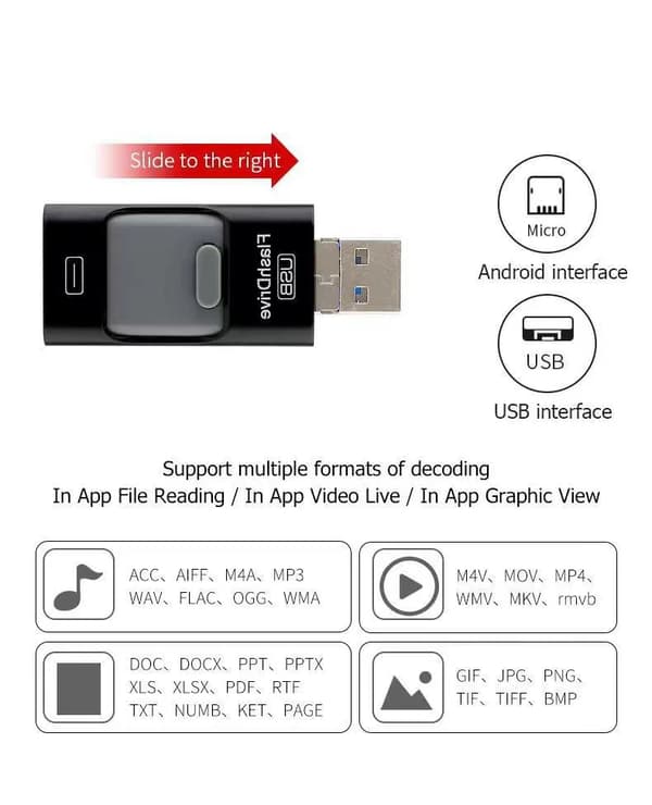 128 Gt:n USB 3.0 -muistitikku Androidille ja iPhonelle Silver