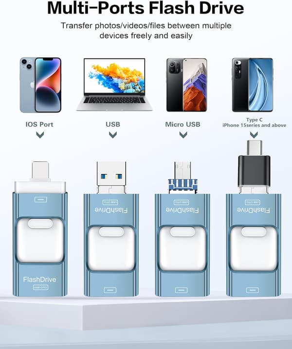 128 GB USB 3.0 Flashdrev til Android og iPhone Blue