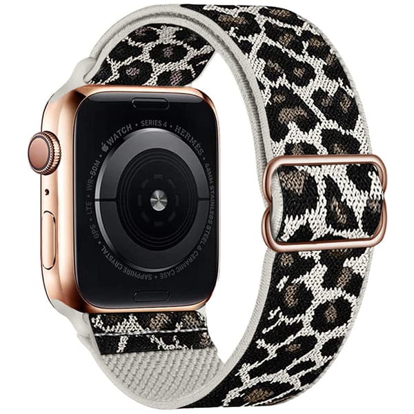 Leopardprint elastisk nylonrem til Apple Watch Ultra 4 49mm Starlight Black