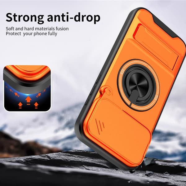 iPhone 18 Pro Max-deksel med 360° roterende magnetisk ring, skyvbart kameradeksel, sammenleggbart støtteben, MagSafe Black