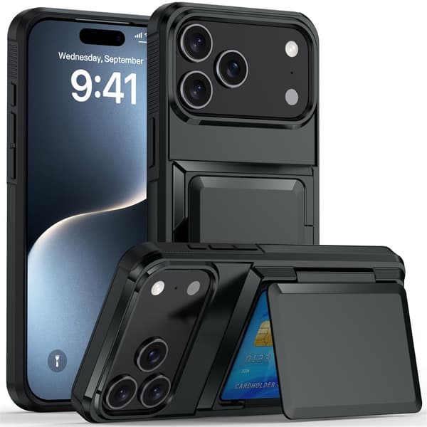 Skyddsfodral för iPhone 17 Pro med kortförvaring Black