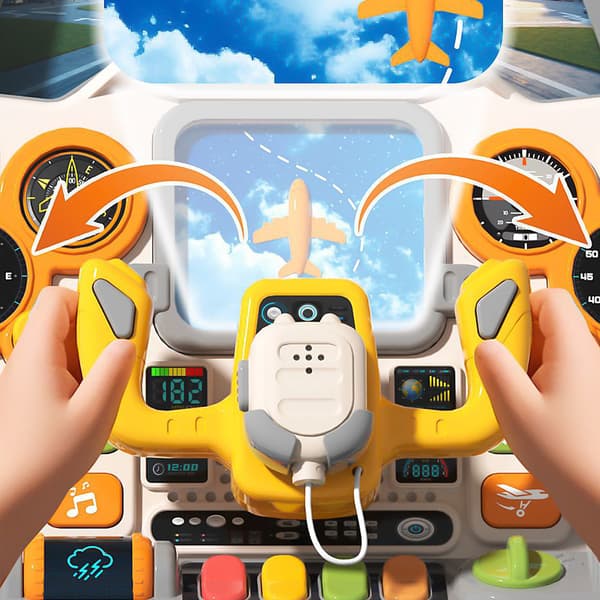 Simulert og oppladbart flycockpit, en pedagogisk leke for barn