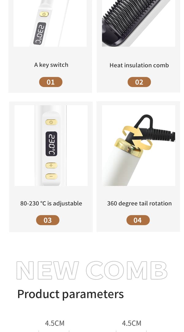 Jonisk plattborste, 80°C-230°C, snabb styling White