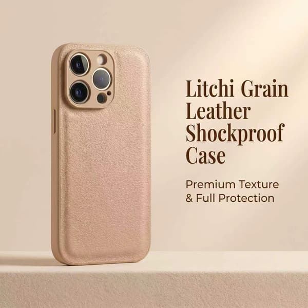 PU-skinnveske til iPhone 18 Pro Max, slank Executive-stil, med kamerabeskyttelse og klassisk litchi-tekstur Red