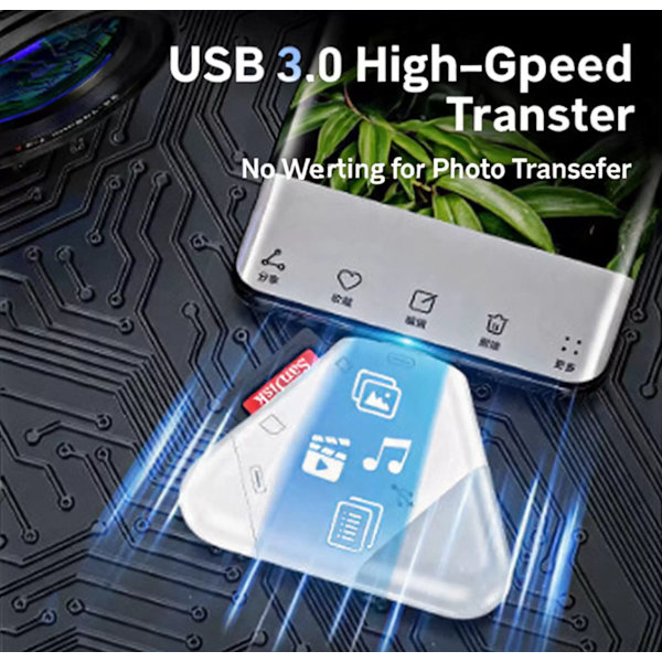 Adapter USB C/Lightning /USB A til TF/SD 3-i-1 Hub til iPhone Plug And Play White