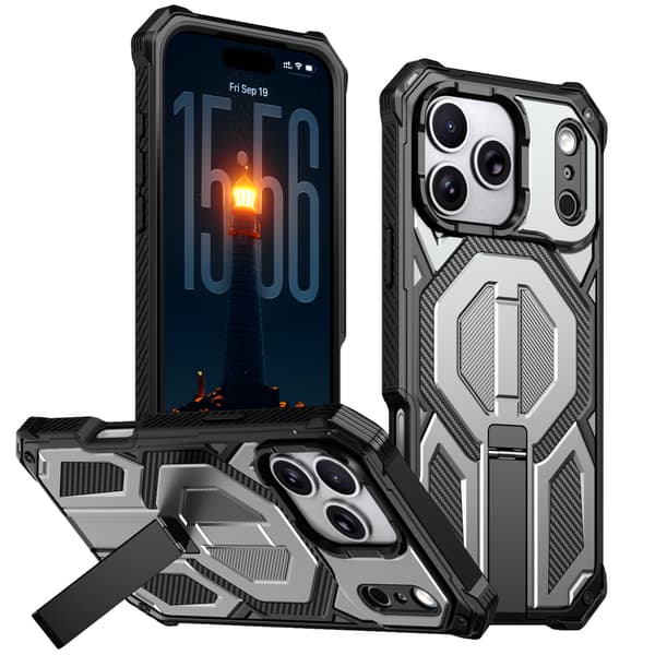 Etui til iPhone 18 Pro, 2-i-1 stativ og anti-fallbeskyttelse med kollisjonspute Gray
