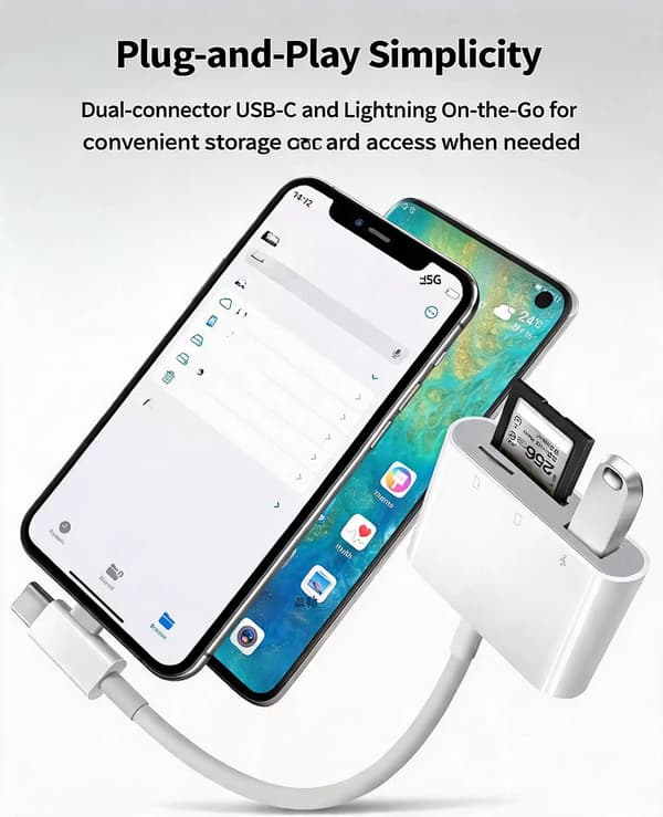 Type-C/Lightning–USB-A/TF/SD 3-in-1-sovitinkaapelikeskitin iPhonelle, Plug and Play Blue