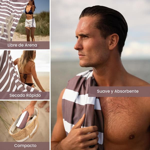 Mikrofiber badehåndklæde 130x80, hurtigtørrende, sandfrit, til pool/sauna/rejser Brown