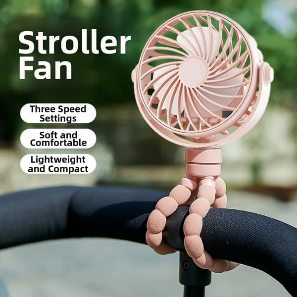 Bærbar 500mAh ventilator til barnevogn, 360° klips, 3 hastigheder Blue