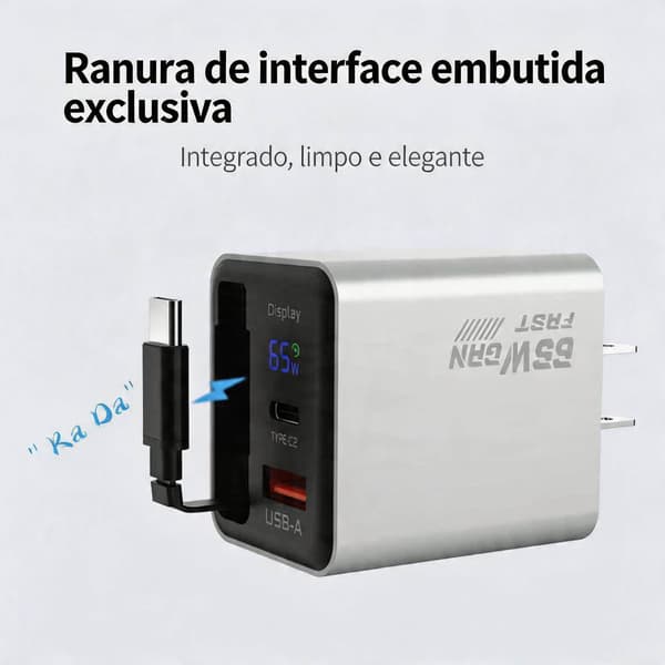 GaN 65W 3-portars laddare med digital display White
