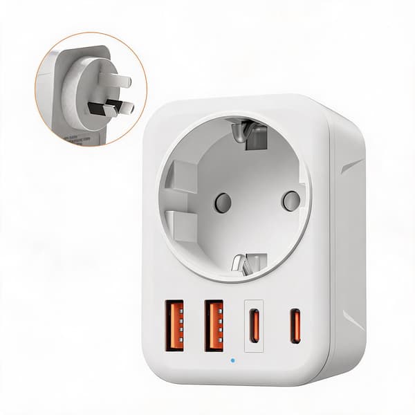 Reiseadapter Europa til Australia Hvit (2 USB-A + 2 USB-C)
