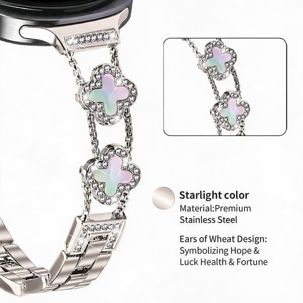Damearmbånd til Samsung Galaxy Watch 9 (40/44 mm), elegant og holdbart Starlight