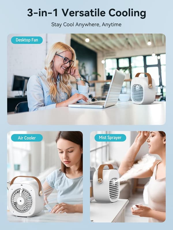 Mini bærbar genopladelig 3-i-1 ventilator luftfugter Green