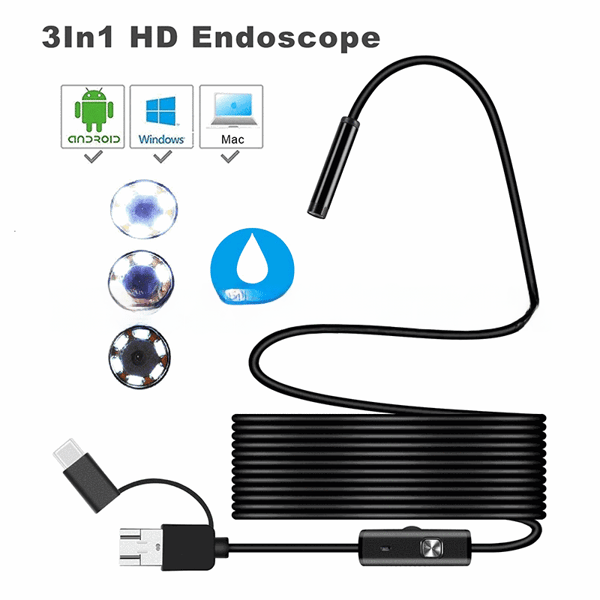 3-i-1 Inspektionskamera til Android Endoskop (5,5 mm blødt kabel/5M)