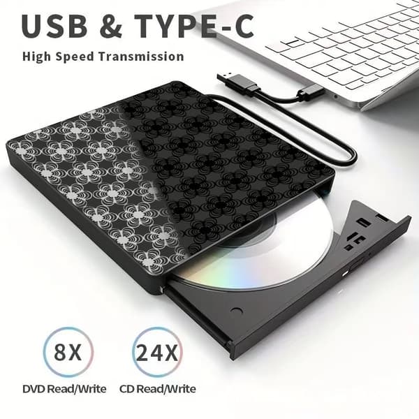 7-i-1 USB 3.0 Type-C optisk stasjon, DVD-opptaker og CD-spiller