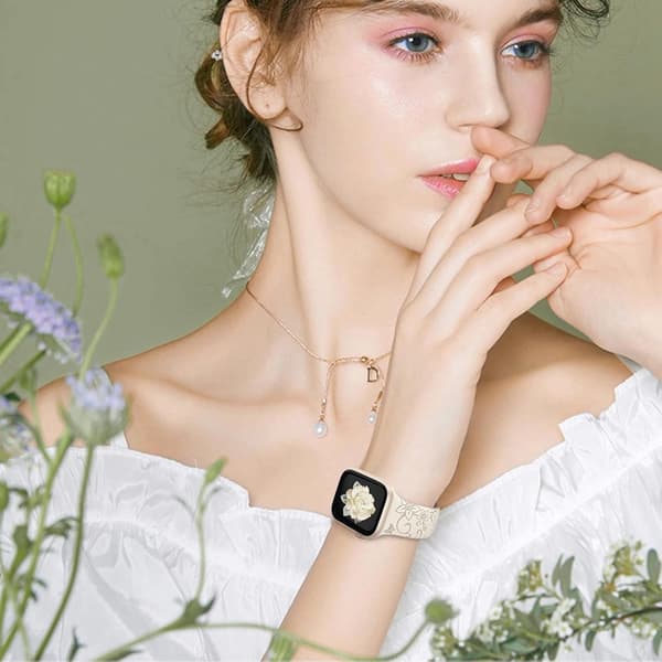 Silikonerem med blomstergravering til Apple Watch Ultra 4 49mm (3 stk.) Color 5
