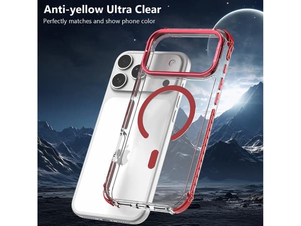 MagSafe-kompatibelt ultra-transparent iPhone 18 Pro Max-deksel med justerbart stativ og magnetisk system Red