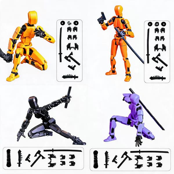 3D Actionfigur til borddekoration (med 4 våben + 3 typer hænder) 4 stk.