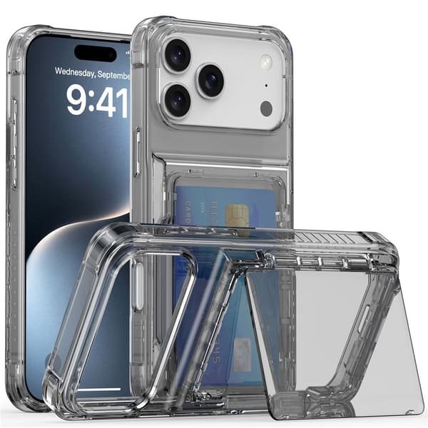 iPhone 17 Pro Max Kuori Jalustalla ja Korttipaikalla, Sävytetty Musta [DHY]