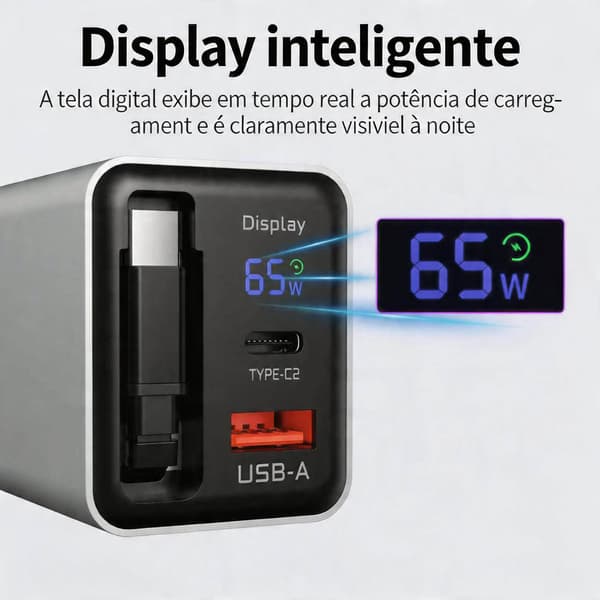 GaN 65W 3-portars laddare med digital display Gary