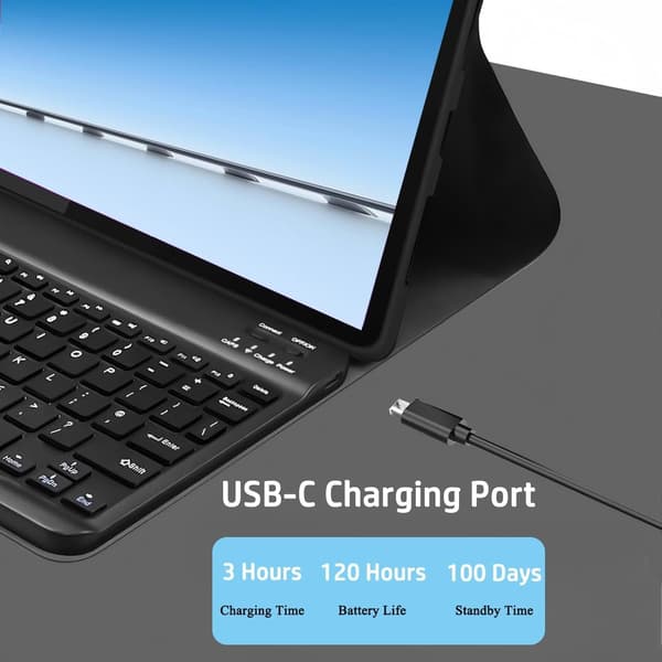 Etui med baggrundsbelyst Bluetooth-tastatur og mus til Lenovo Idea Tab Pro Gen 2 13 tommer Black