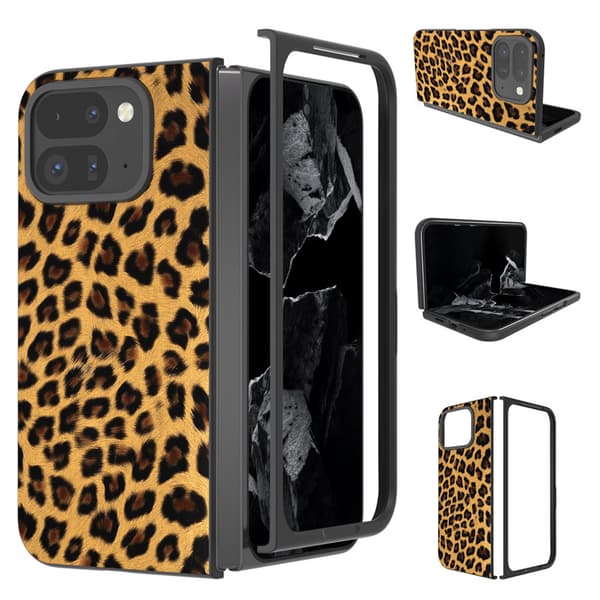 Leopardmönstrat telefonfodral för Google Pixel 10 Pro Fold Gold