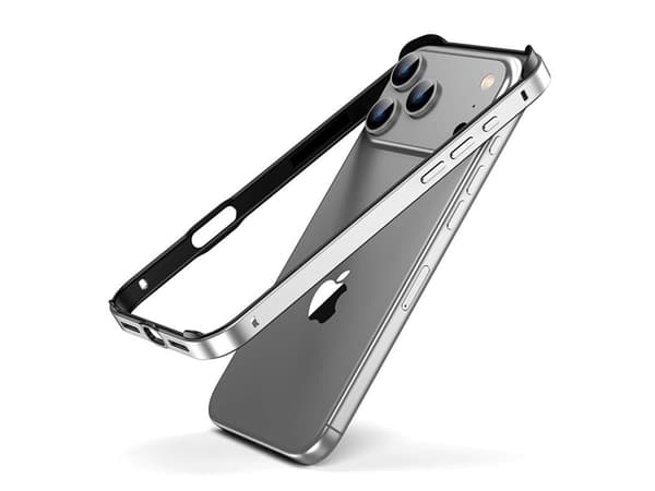 Metall støtfangerdeksel til iPhone 18 Pro Max, ryggløs, MagSafe-kompatibel, aluminiumslegering + TPU-ramme Silver