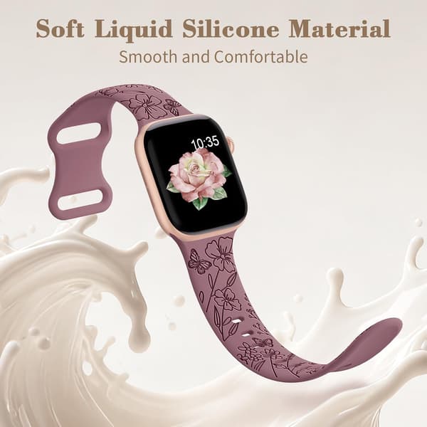 Silikonerem med blomstergravering til Apple Watch Series 12 46mm (3 stk.) Color 4
