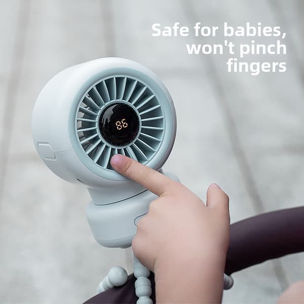 Bærbar 3600mAh ventilator til barnevogn, 360 klips, 3 hastigheder Blue