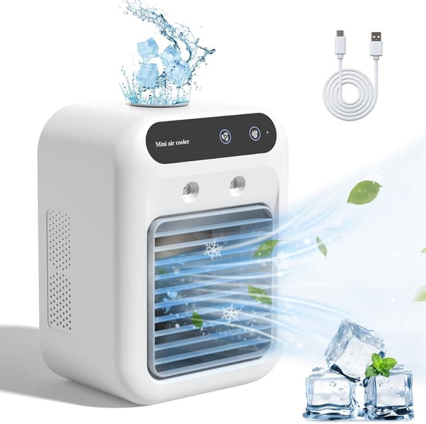 Mini Airconditioner Ventilator til Notebook, genopladelig 25W med 2 koldluftsstråler, 2 hastigheder