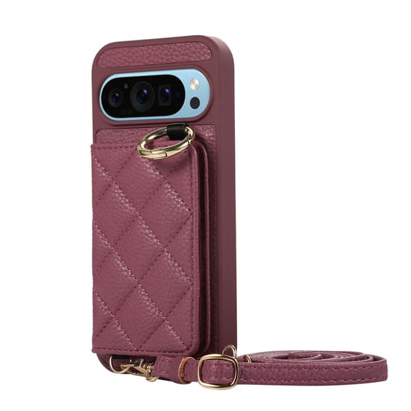 Fodral med diamantmönster och lång snodd för Google Pixel 11 Pro Plum