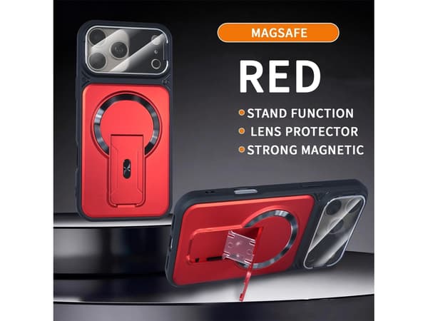 Magnetiskt vikbart skyddsfodral för iPhone 18 Pro Max med inbyggt osynligt stativ Red