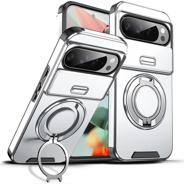 Suojakotelo Google Pixel 11:lle liukuvalla ikkunajalustalla Silver