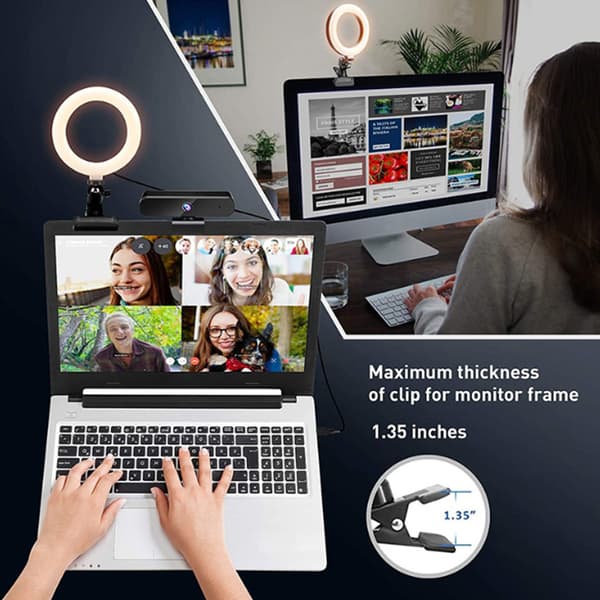 16 cm LED bærbar lampe med klips, 3 lysfarver til bærbar computer
