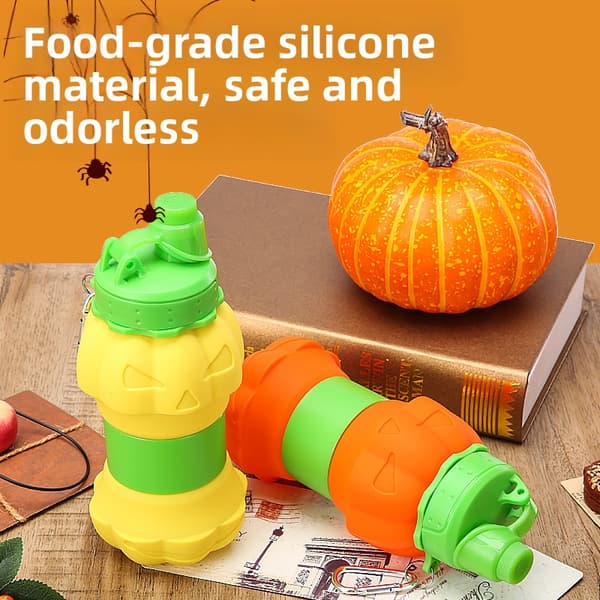 Sammenleggbar silikonvannflaske i Halloween-gresskarform, 2 stk