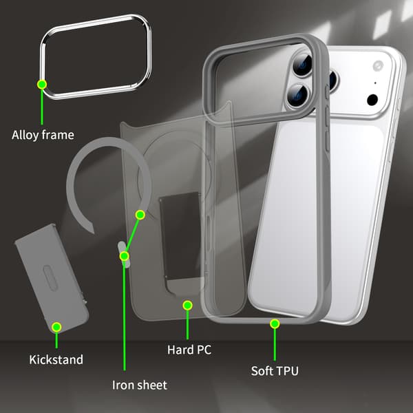 Magneettikotelo iPhone 18 Pro Maxille jalustalla Translucent Black
