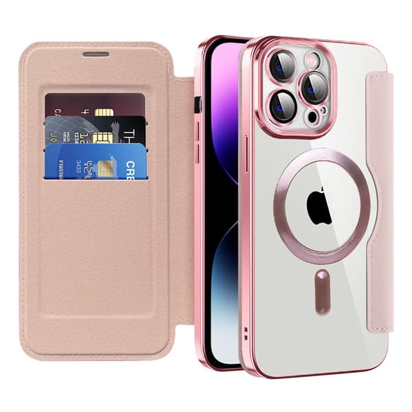 Magsafe beskyttende folioetui til iPhone 15 Pro, holdbart Pink