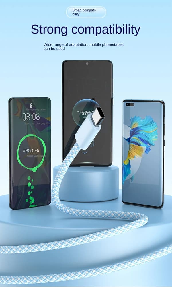 60W Type-C til Type-C opladerkabel til Apple iPhone 15/16/Samsung/Huawei 100CM Blue
