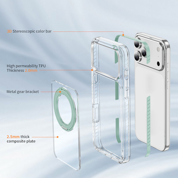 Deksler til iPhone 17 Pro Max med MagSafe og 360° stativ White