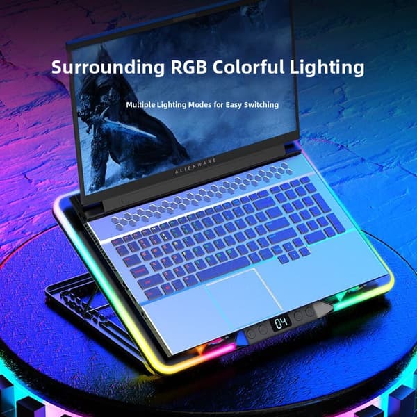 Justerbart spillkjølestativ for datamaskiner under 17 tommer med RGB-belysning Silver
