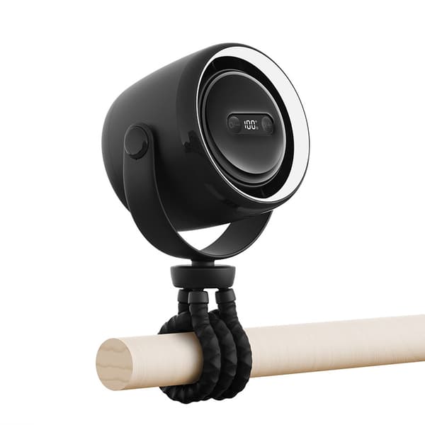 Bærbar 7200mAh ventilator til barnevogn, 360° klips, 100 hastigheder, LED-lys Black