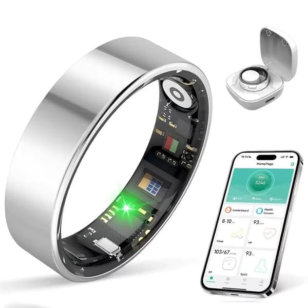 Smart Ring med ladeetui, For Android 5.0+ og iOS 10.0+, overvåker hjertefrekvens, SpO2, søvn og bevegelse (Størrelse 11) Silver