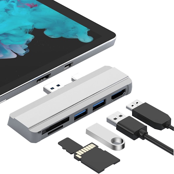 Kortlæser til Surface Pro 4/5/6, 5 Gbps transmission Silver