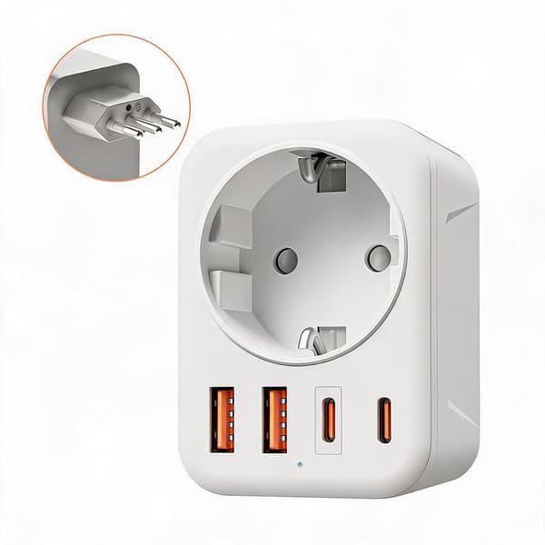 Reseadapter Europa till Italien Vit (2 USB-A + 2 USB-C)