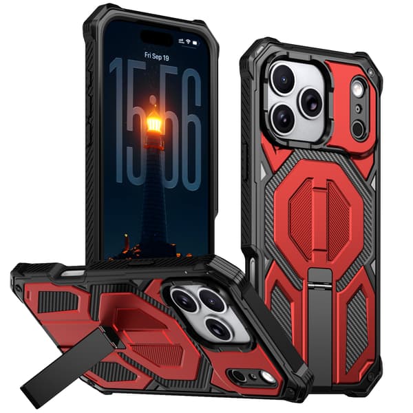 Etui til iPhone 18 Pro Max, 2-i-1 stativ og anti-fallbeskyttelse med kollisjonspute Red
