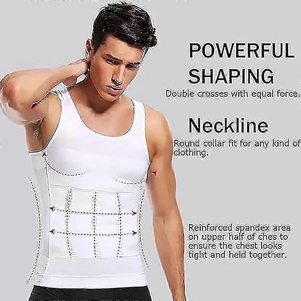 Slimmingtröja för män - Kompressionströja & Elastiska skulpterande shapewear-toppar för män, L, Vit
